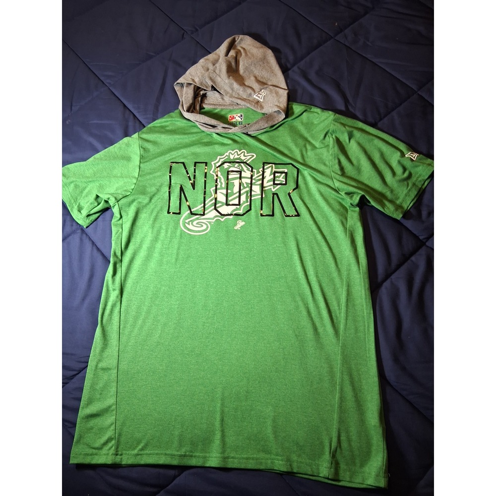 New Era MiLB Norfolk Tides Green Hooded Short Sleeve Shirt Mens Medium Baseball
